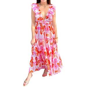 Madison Mathews Savannah Maxi Dress Pink Orange Grapefruit Ikat Tuckernuck